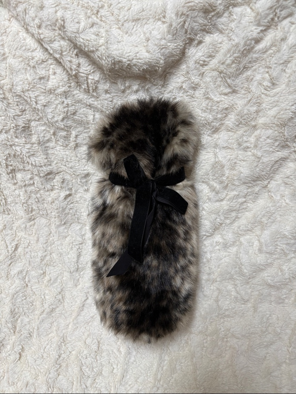 Faux Fur Wine Bag with Black Velvet Bow